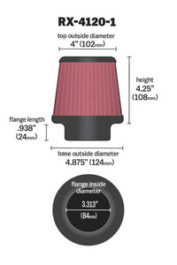 K&N Universal X-Stream Clamp-On Air Filter 3.313in Flg ID/4.875in Base OD/4in Top OD/4.25in H